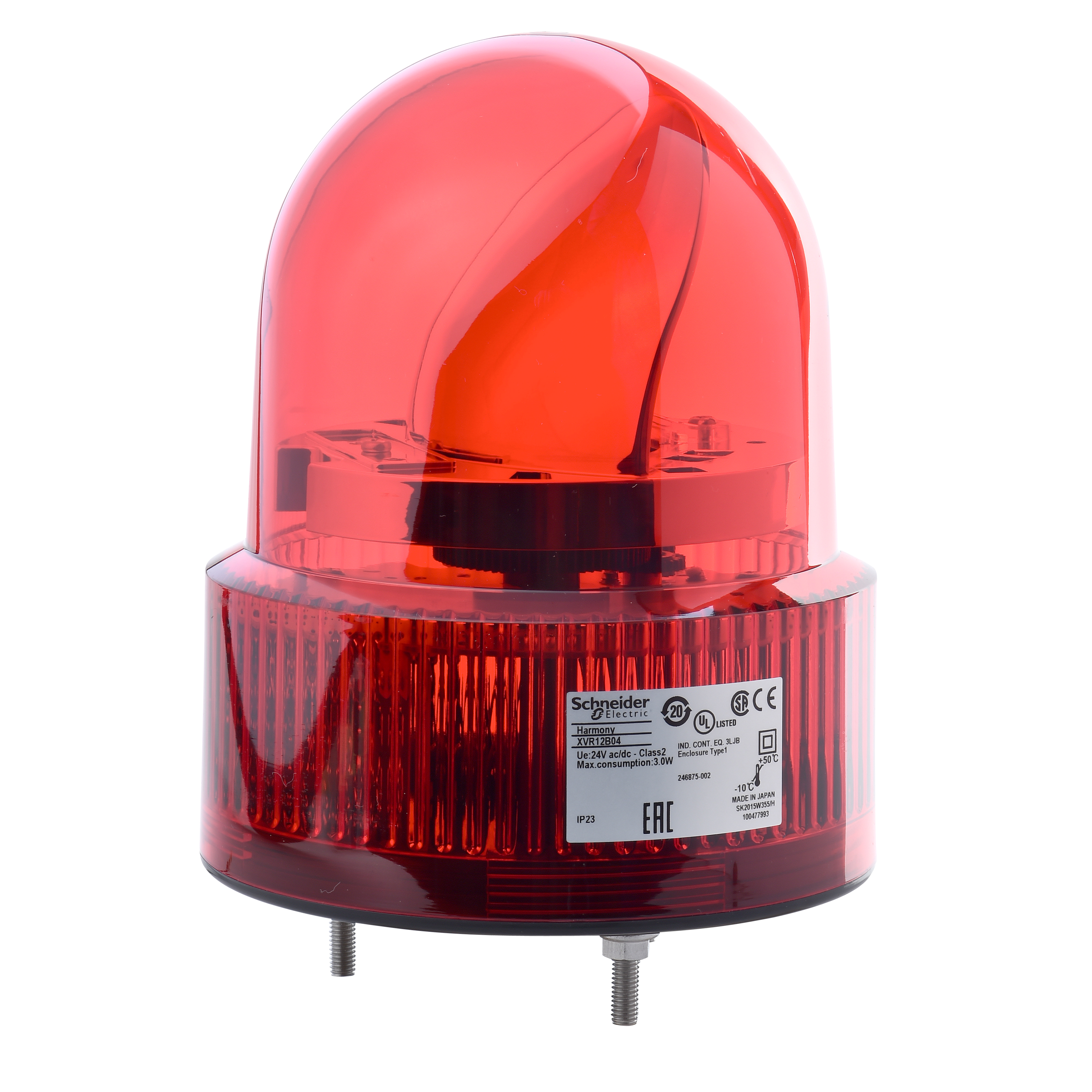 Rotating beacon, Harmony XVR, 120mm, red, with buzzer 50…90dB, 24V AC DC