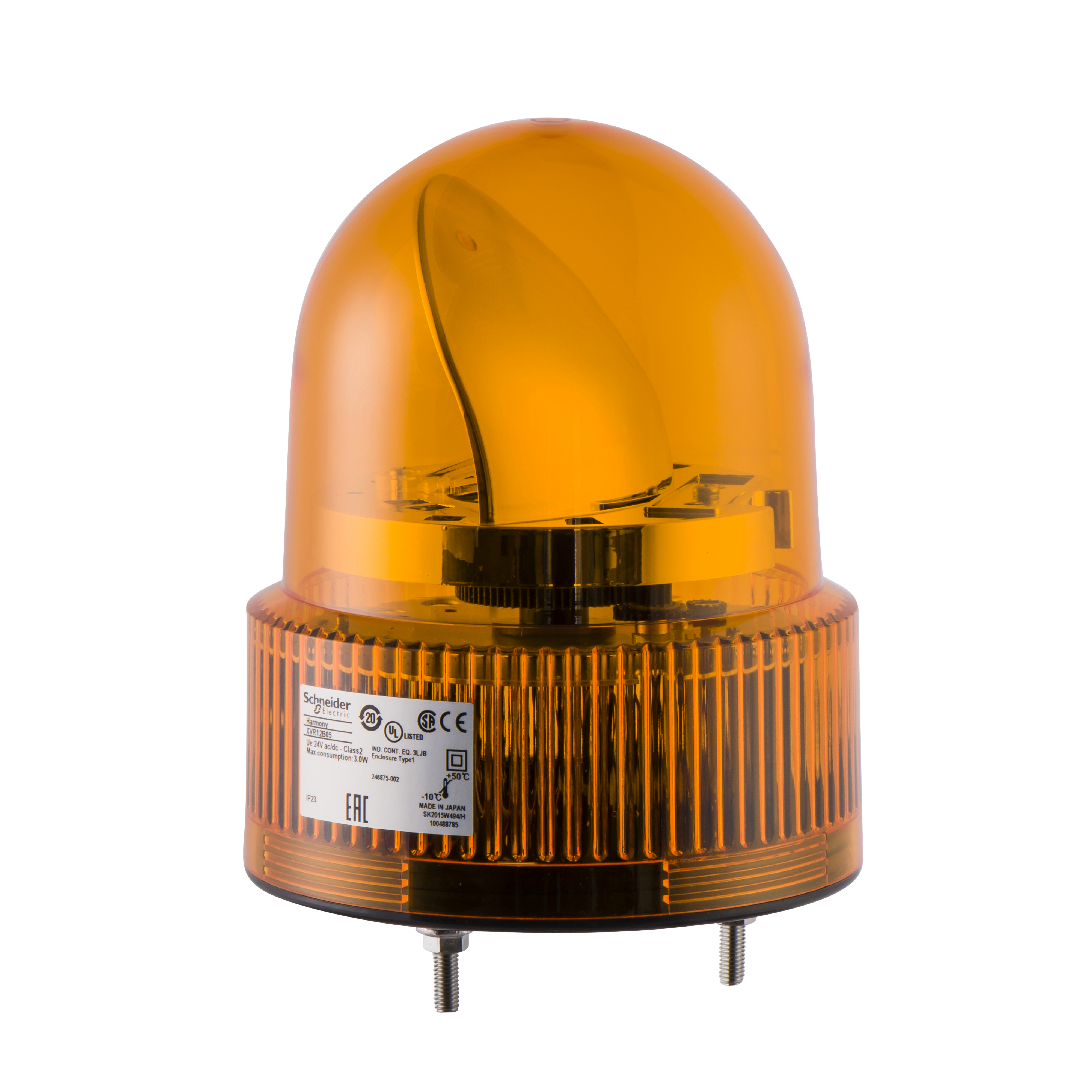 Prewired rotating mirror beacon, Harmony XVR, 120mm, orange, without buzzer, 24V AC/DC