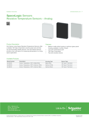 SLA Series Resistive Temperature Sensors Analog - Specification Sheet