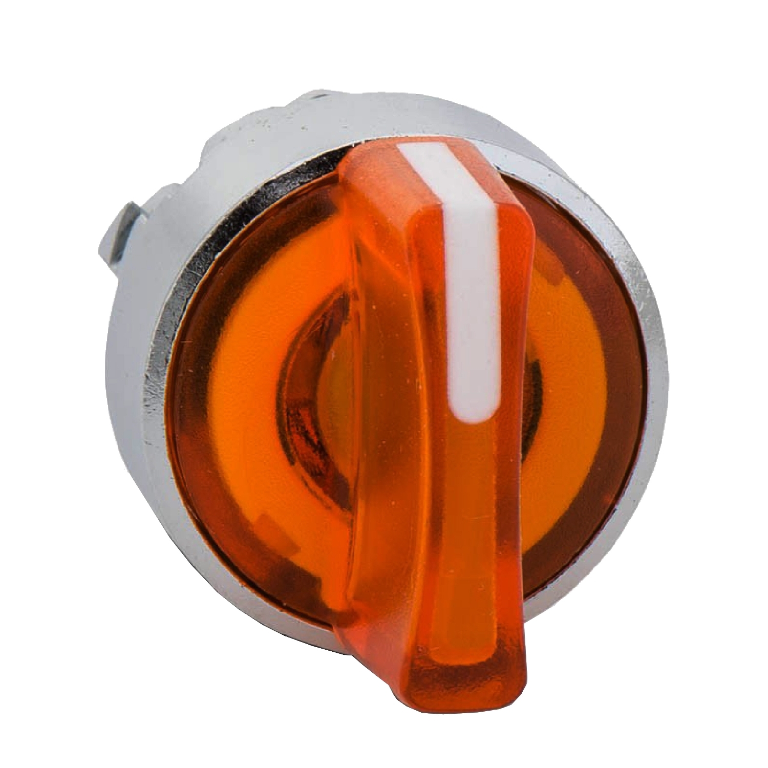 Head for illuminated selector switch, Harmony XB4, chromium metal, orange handle, 22mm, universal LED, 3 positions,