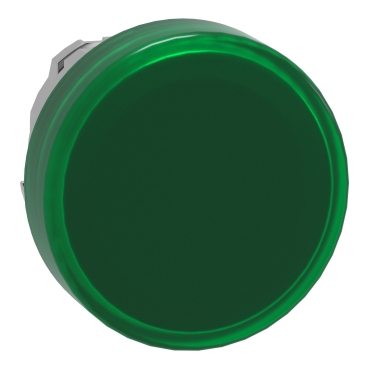 Head for pilot light, Harmony XB4, metal, green, 22mm, universal LED, plain lens
