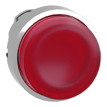Head for illuminated push button, Harmony XB4, metal, red projecting, 22mm, universal LED, spring return, plain lens