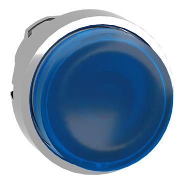 Head for illuminated push button, Harmony XB4, metal, blue projecting, 22mm, spring return, universal LED, unmarked
