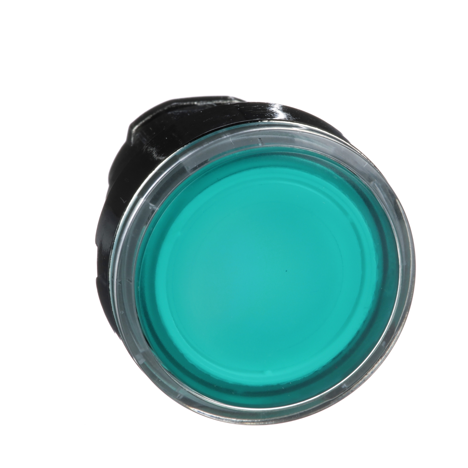 Head for illuminated push button, Harmony XB4, metal, green flush, 22mm, universal LED, spring return, plan lens