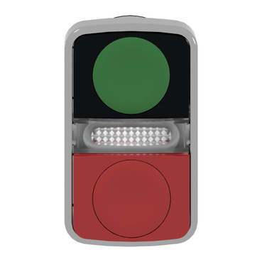 XA2EW7L3741M5 - Illuminated double headed push button, Easy Harmony XA2,  plastic, 22mm, 1 green flush I + 1 light + 1 red flush O, 220…230V AC, 1NO  + 1NC