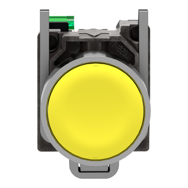 Harmony XB4, Wireless and batteryless push button, metal, yellow, Ø22, spring return
