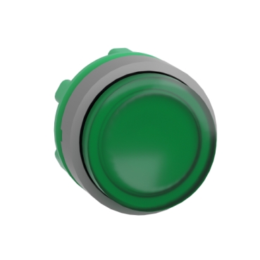 Harmony műanyag világító nyomógomb fej, Ø22mm, visszatérő, LED-es, kiemelkedő, zöld, szürke perem - ZB5AW133C0