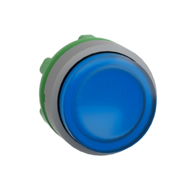 Harmony műanyag világító nyomógomb fej, Ø22mm, visszatérő, LED-es, kiemelkedő, kék, szürke perem - ZB5AW163C0