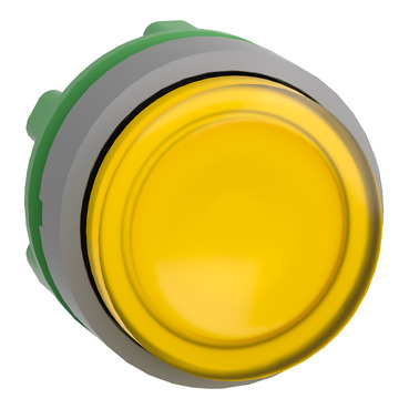 Harmony műanyag világító nyomógomb fej, Ø22mm, visszatérő, LED-es, kiemelkedő, sárga, szürke perem - ZB5AW183C0