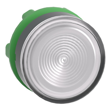 Harmony műanyag világító nyomógomb fej, Ø22mm, visszatérő, beépített LED-hez, hornyolt lencsével, fehér - ZB5AW313S