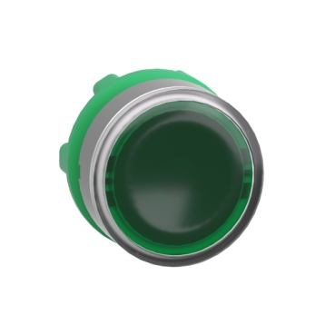 Harmony műanyag világító nyomógomb fej, Ø22mm, visszatérő, beépített LED-hez, zöld, szürke perem - ZB5AW333C0