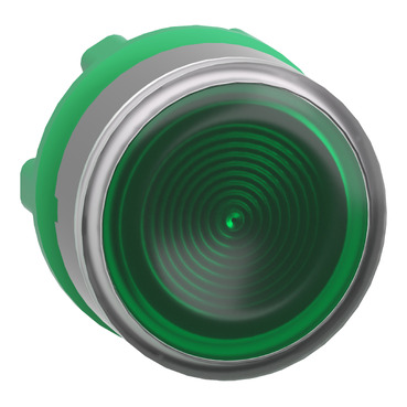 Harmony műanyag világító nyomógomb fej, Ø22mm visszatérő, beépített LED-hez, hornyolt lencsével, zöld, szürke perem - ZB5AW333SC0