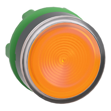 Harmony műanyag világító nyomógomb fej, Ø22mm, visszatérő, beépített LED-hez, hornyolt lencsével, narancssárga - ZB5AW353S