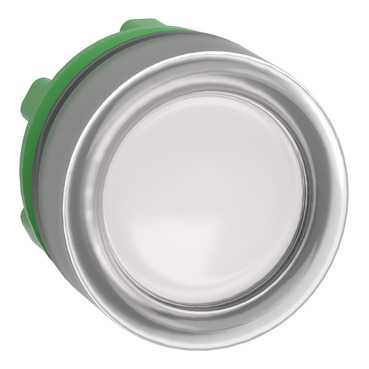 Harmony műanyag világító nyomógomb fej, Ø22mm, visszatérő, védősapkás, beépített LED-hez, fehér, szürke perem - ZB5AW513C0