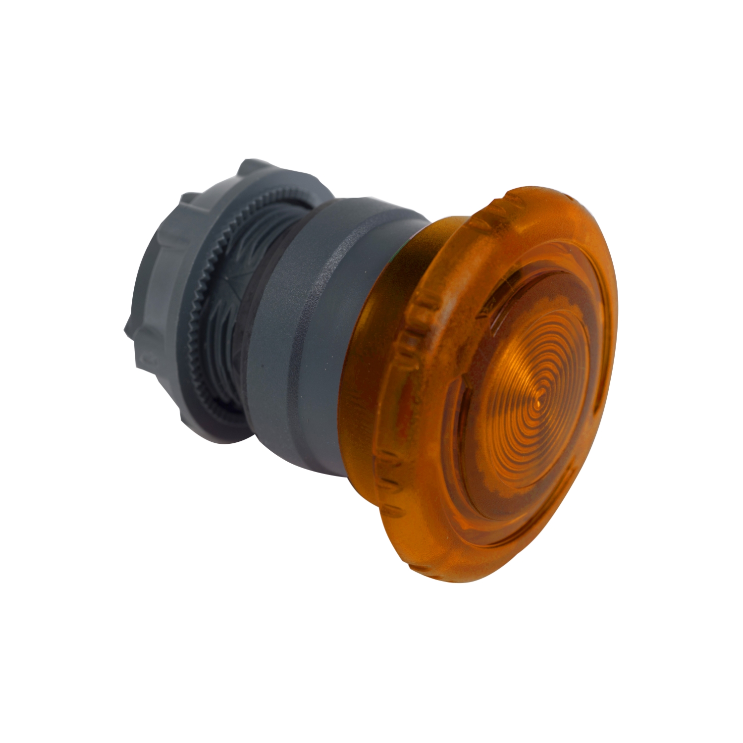 Head for illuminated push button, Harmony XB5, plastic, orange mushroom 40mm, 22mm, latching turn to release, clear boot