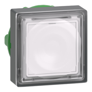 Harmony műanyag négyszög alakú világító nyomógomb fej, Ø22mm, visszatérő, LED modulhoz, betehető címke, fehér - ZB5CW313