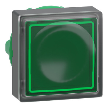 Harmony műanyag négyszög alakú világító nyomógomb fej, Ø22mm, visszatérő, LED modulhoz, betehető címke, zöld - ZB5CW333