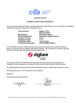 Zigbee certificate