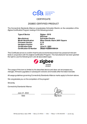 Zigbee certificate