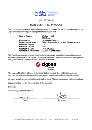 Zigbee certificate