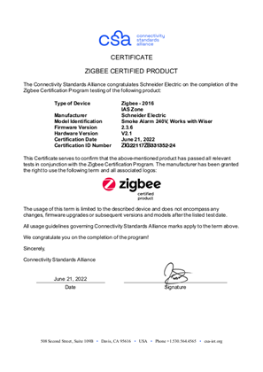 Zigbee certificate