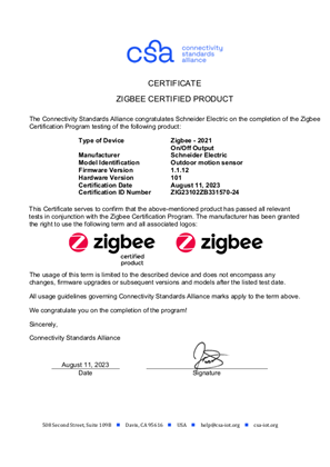 Zigbee Certificate