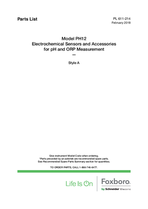 Model PH12 Electrochemical Sensors and Accessories for pH and ORP Measurement (Style A) - Parts List