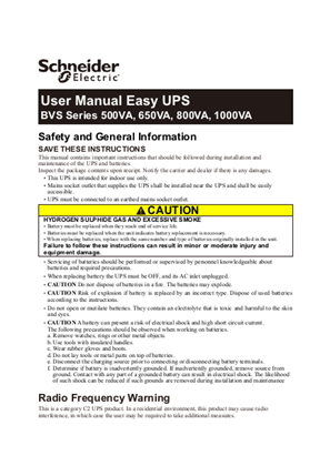 SE EASY UPS 1 PH BVS USER MANUAL