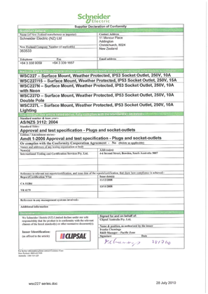 Weathershield, WSC227 Series, Declaration of Conformity