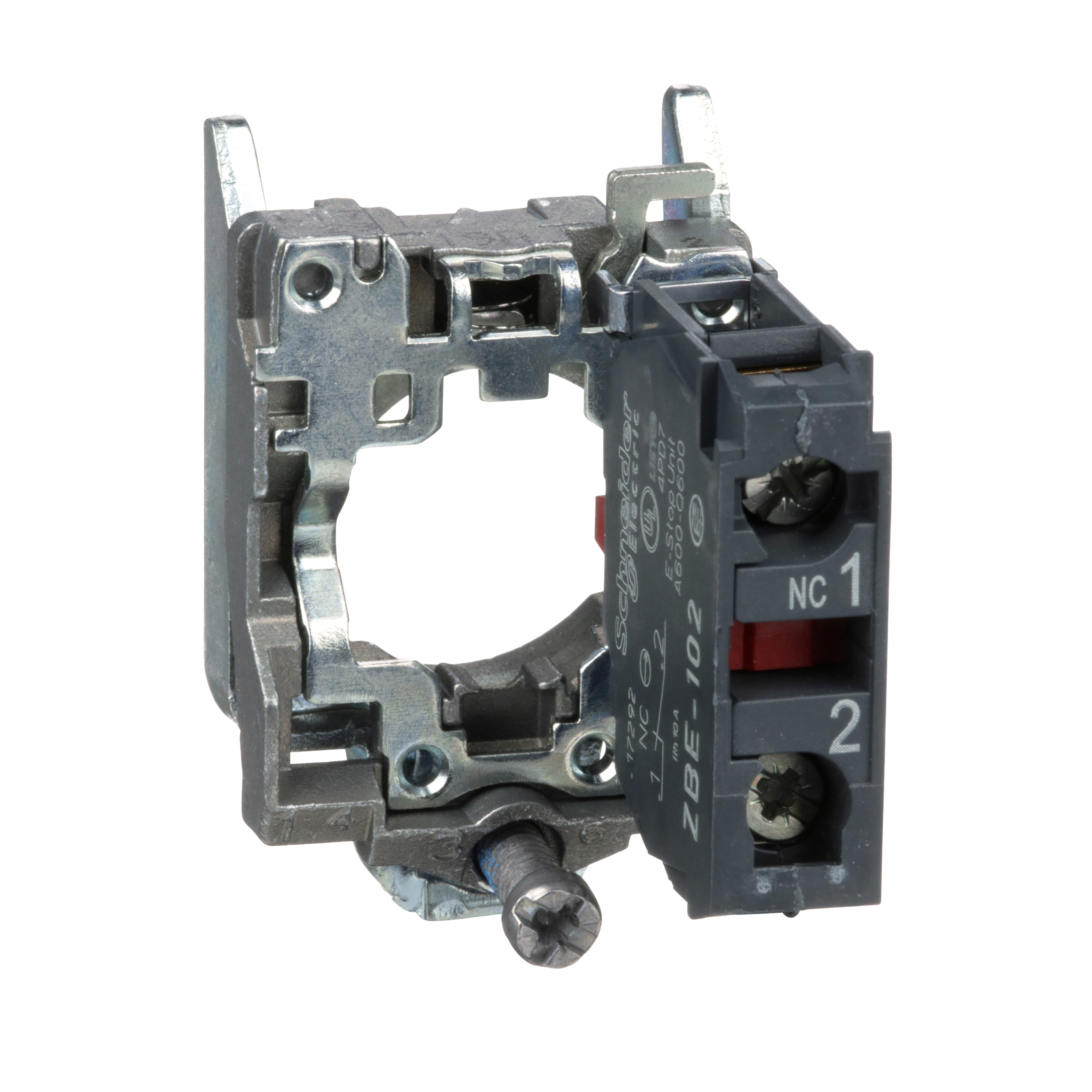 ZB4BZ102 - Harmony XB4 Range, Single contact block with body/fixing collar, metal, screw clamp termi