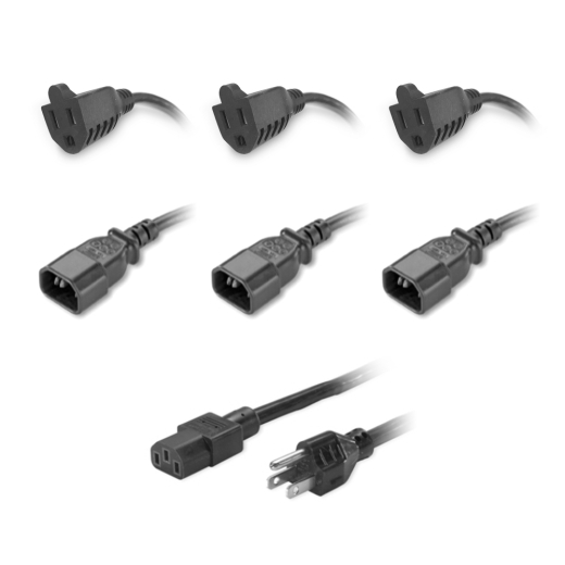 APC NetShelter CX, Cable Kit, includes 3 NEMA 5-15R to C14, 3 C13 to 5-15 sockets, Black