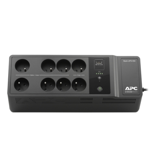 APC Back-UPS 650VA, 230V, 1 USB charging port, 8 French/Belgian outlets (2 surge)