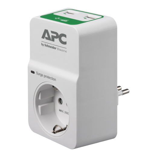 APC Home/Office SurgeArrest 1 Outlet 230V, 2 Port USB Charger, Italy Front Left
