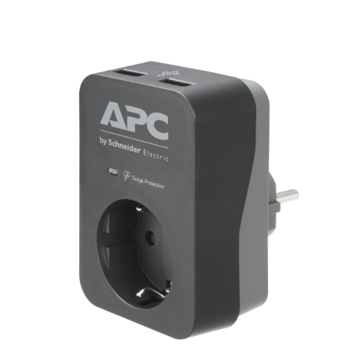 APC Essential SurgeArrest 1 Outlet 2 USB Ports Black 230V Germany Front Left