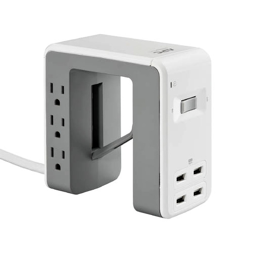 APC SurgeArrest Essential Multi-Use 6 Outlet with 4 Port 4.8A USB Charger White 120V Front Left
