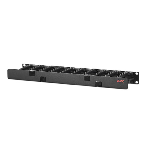 APC NetShelter Cable Management, Horizontal Cable Manager, 1U, Single Side with Cover, Black, 483 x 44 x 110 mm Front Left