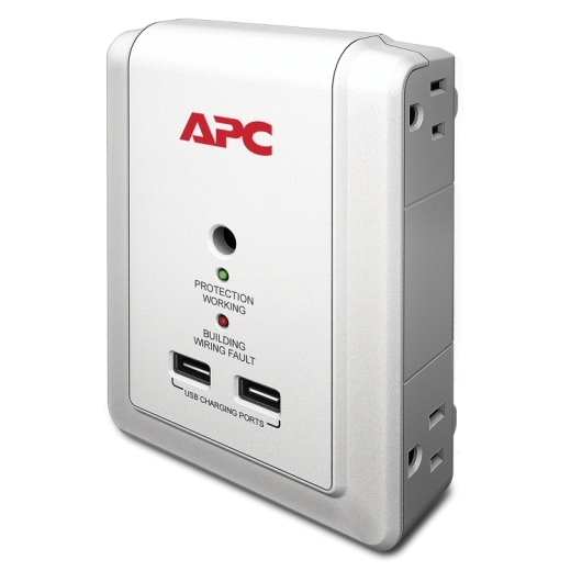 APC Essential SurgeArrest 4 Outlet Wall Mount with USB, 120V Front Left