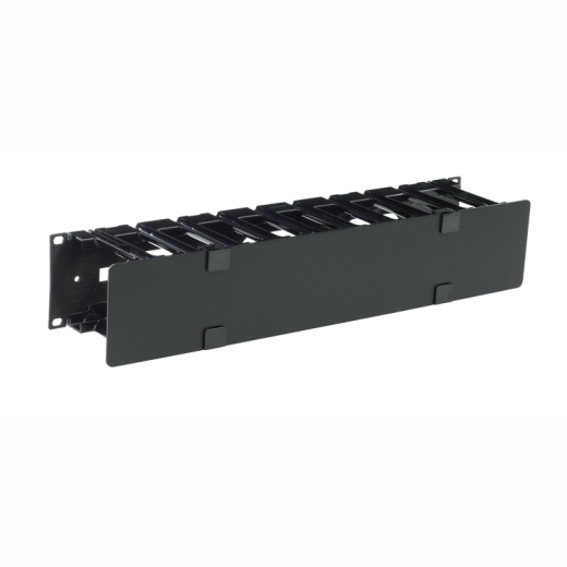 APC NetShelter Cable Management, Horizontal Cable Manager, 2U, Single Side with Cover, Black, 483 x 91 x 105 mm Front Left