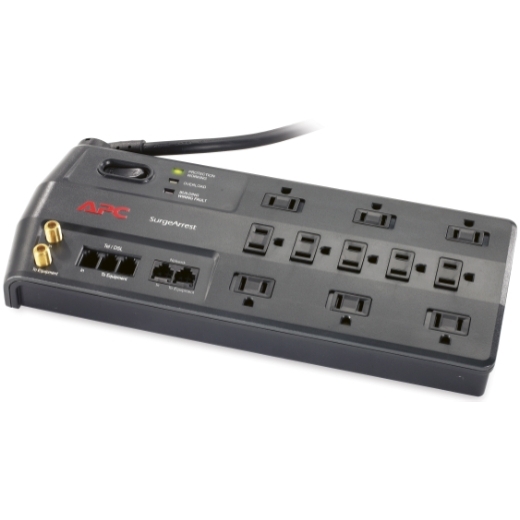 APC Performance SurgeArrest 11 Outlet with Phone (Splitter), Coax and Ethernet Protection, 120V Front Left