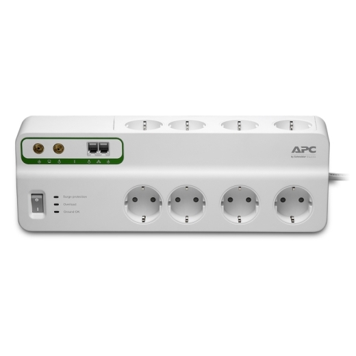APC Performance SurgeArrest 8 outlets with Phone & Coax Protection 230V Germany Front Left