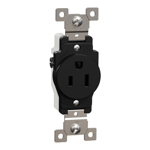 Socket-outlet, X Series, 15A, standard, single, tamper resistant, residential, black, matte finish
