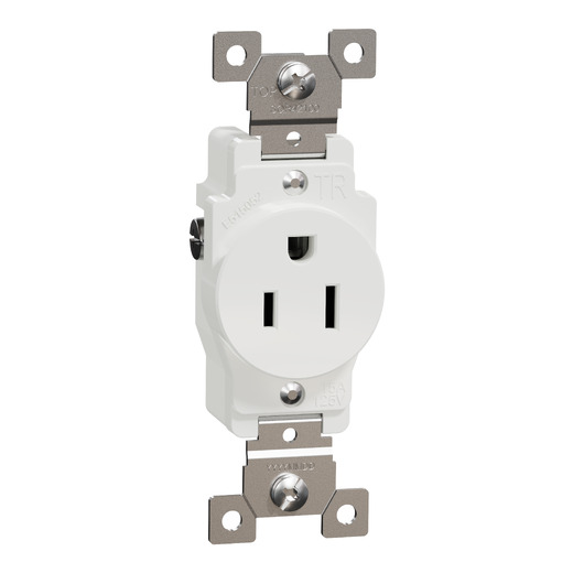 Socket-outlet, X Series, 15A, standard, single, tamper resistant, residential, white, matte finish